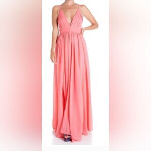 Meghan LA Enchanted Garden Maxi Dress NWOT Size MEDIUM Coral Pink